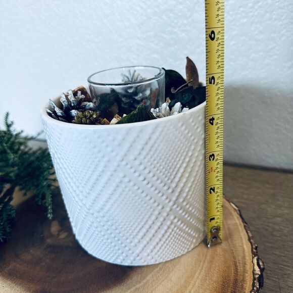 Rustic Pine Winter Holiday Christmas Candle Holder Wood Slab Base Greenery Decor - Picture 3 of 5